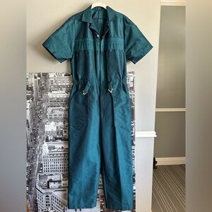 Vintage Teal Short Sleeve Jumpsuit Workwear